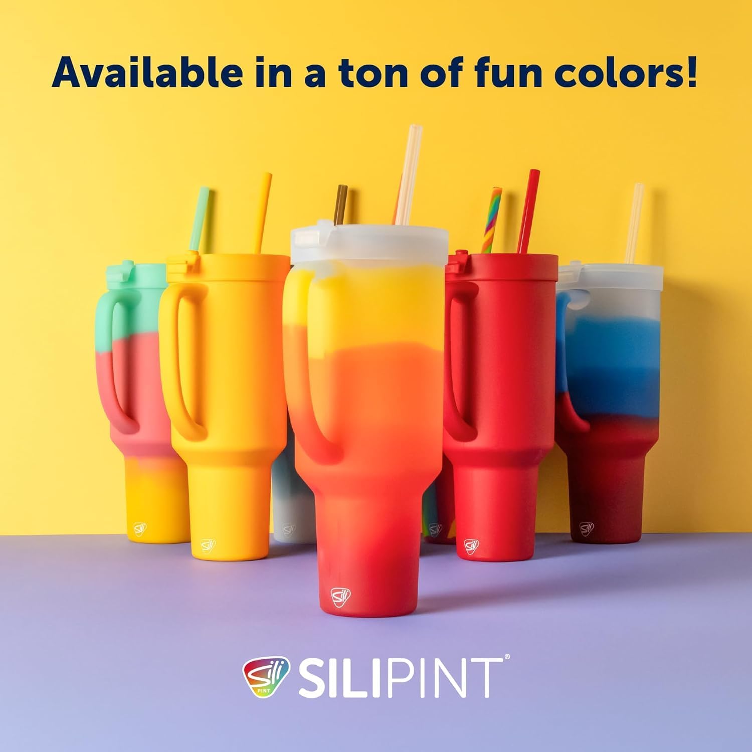 Silipint 32oz Silicone Humbler Tumbler with Handle, Flip Lid and Straw – BPA-Free, Non-Toxic, Unbreakable, Microwave, Dishwasher Safe – Perfect for Tea, Cold Water, Classic Yellow - Pack of 2