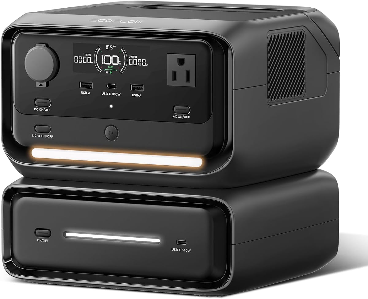 EF ECOFLOW Central Eléctrica Portátil River 3 Max, 572Wh 990W | Carga rápida de 90 minutos, batería LFP, <10 MS UPS, <30 dB silencioso, generador para acampar al aire libre