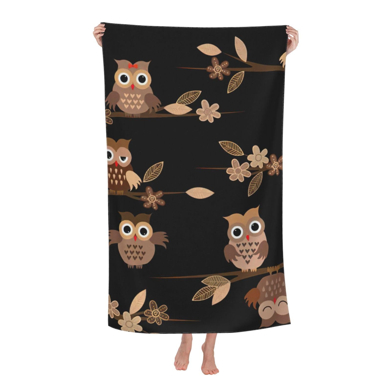 NImongt Cute Brown Cartoon Owls Print Oversized Adult Beach Towel For Travel Weekend Getaways Festivals Camping Trips