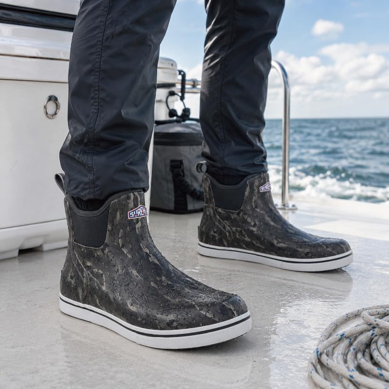 Image of SUREWAY Men's Waterproof Ankle Deck Boots | Lightweight, Professional Slip Resistant, Neoprene Rubber Rain Boots
