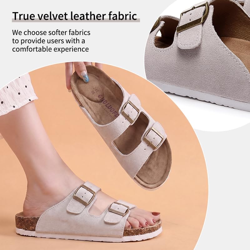 Sandalias de corcho cómodas para mujer con doble hebilla de dos correas beige 38 7