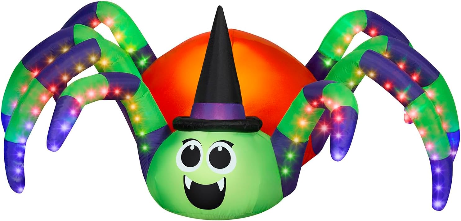 GEMMY AIRBLOWN® Inflatable – THE Original Blow UP Holiday Decor 8.6 FT Spider Halloween Inflatables Outdoor Decoration, Animated Spider Blow Up LEDs for Indoor/Outdoor Halloween Yard Decoration