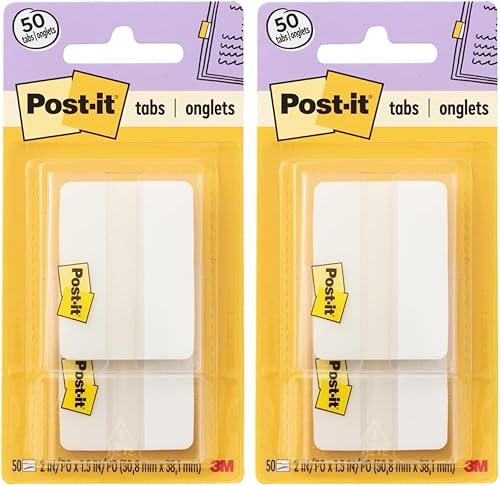 Vista 6 de Post-it Pestañas, 2 pulgadas, sólido, blanco, 25 pestañas/dispensador para llevar, 2 dispensadores/paquete (686F-50WH) (paquete de 24)