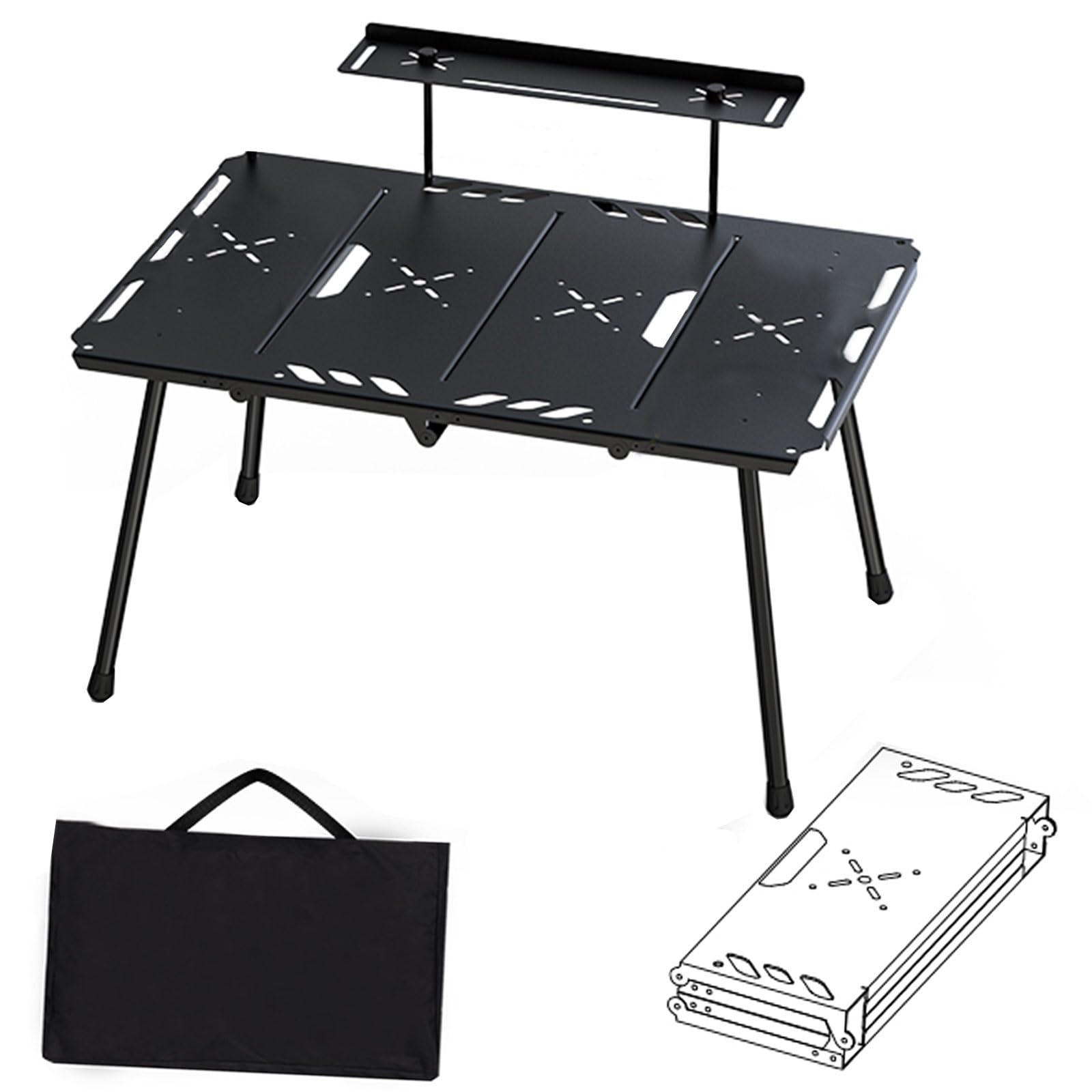AoForce Portable Table with Carry Handle Foldable Table Small Height Adjustable from 42-64cm Side of Table Can Be Hung for Outside Inside Use Free Storage Bag