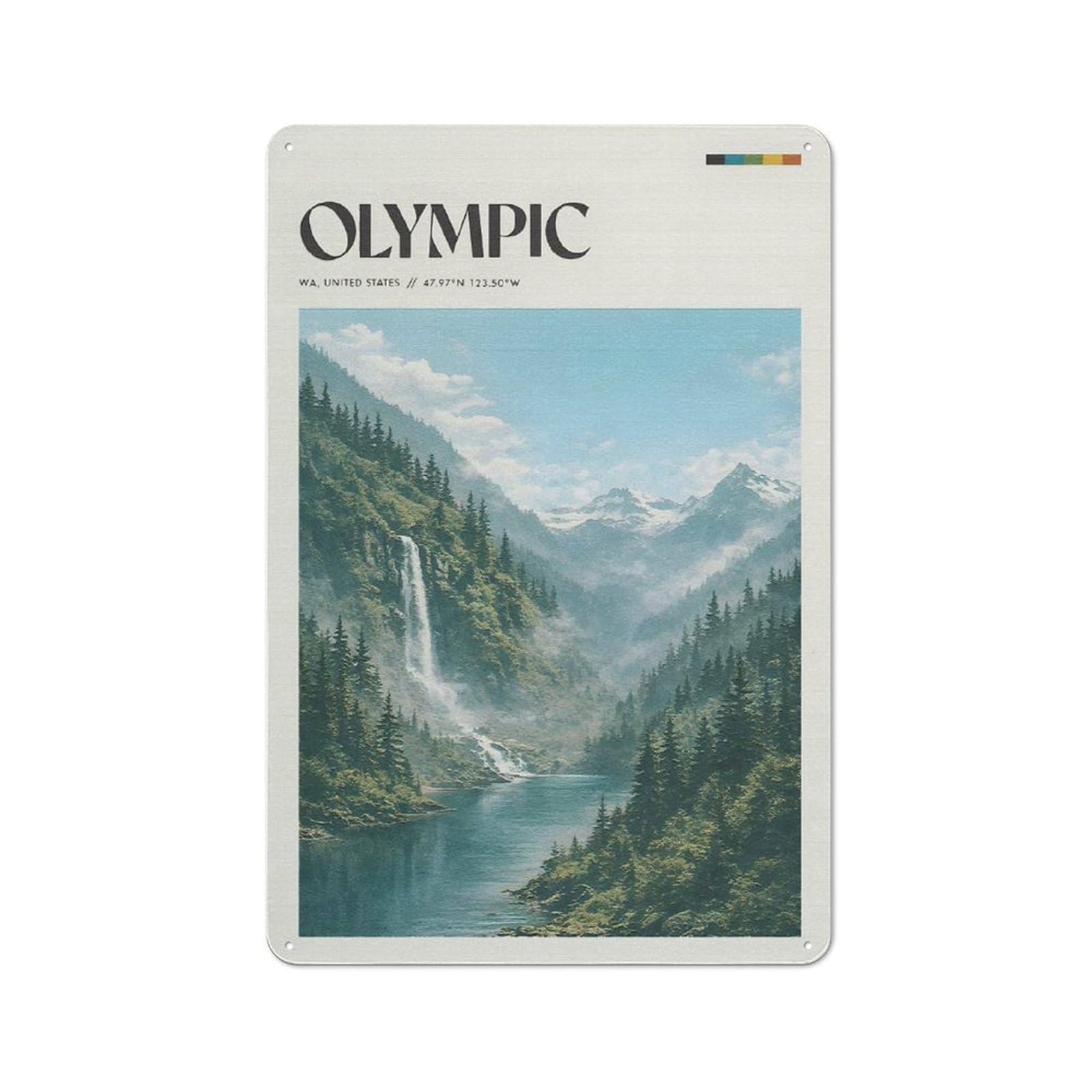 Junmoney Style-3 Olympic National Park Waterfall Retro Metal Wall Decor 30X20cm, Retro Metal Sign For Garage, Hobby Room, Office Or Man Cave