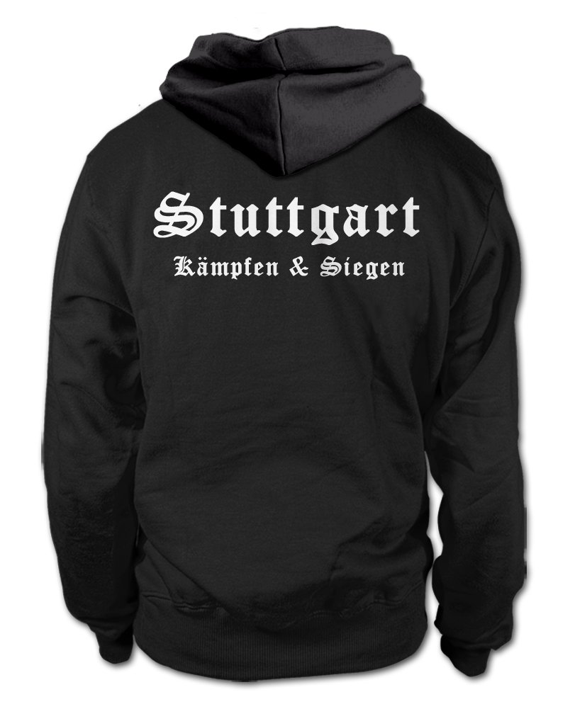 shirtloge Stuttgart - Kämpfen & Siegen - Fan Kapuzenpullover - Schwarz (Weiß) - Größe XL