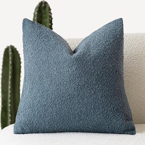 Image of Foindtower Decorative Textured Boucle Throw Pillow Covers Accent Solid Pillow Cases Neutral Soft Cozy Couch Cushion Case for Chair Sofa Bedroom Living Room Home Decor 26 x 26 Inch,Blue