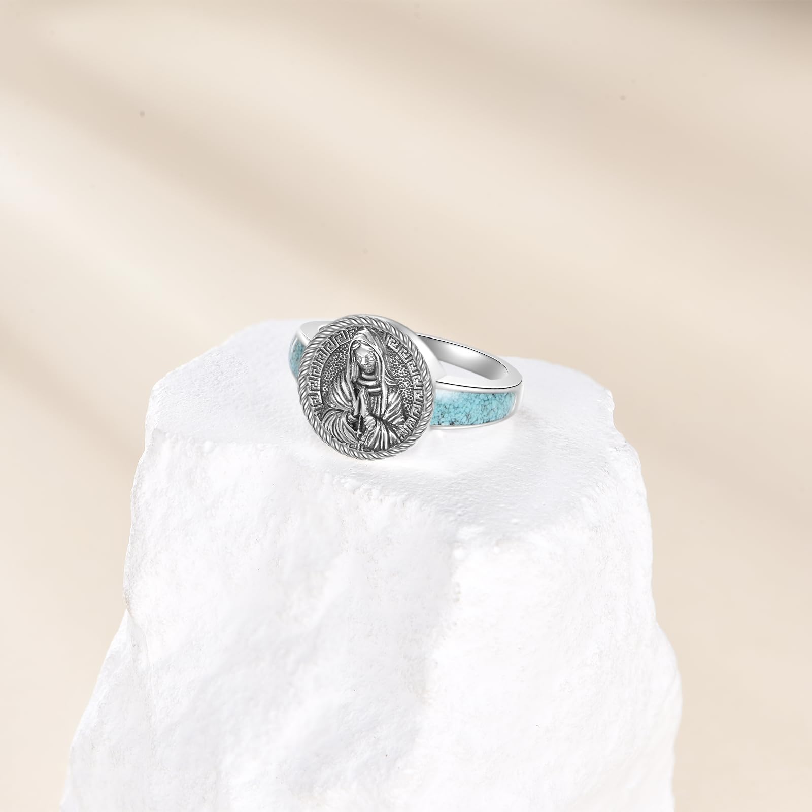 URONE San Miguel / Benedict/Cristóbal Anillo de plata de ley 925 con sello de arcángel, joyería religiosa, regalo para mujeres y hombres