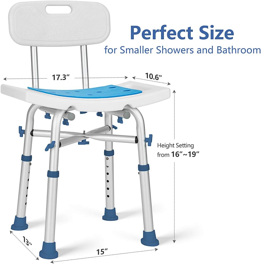 GreenChief 500lb Adjustable Shower Chair with Back, Heavy Duty EVA Padded Bath Seat Free Assist Grab Bar Medical Tool Free Anti-Slip Shower Bench Bathtub Stool for Elderly, Senior, Handicap & Disabled : Health & Household