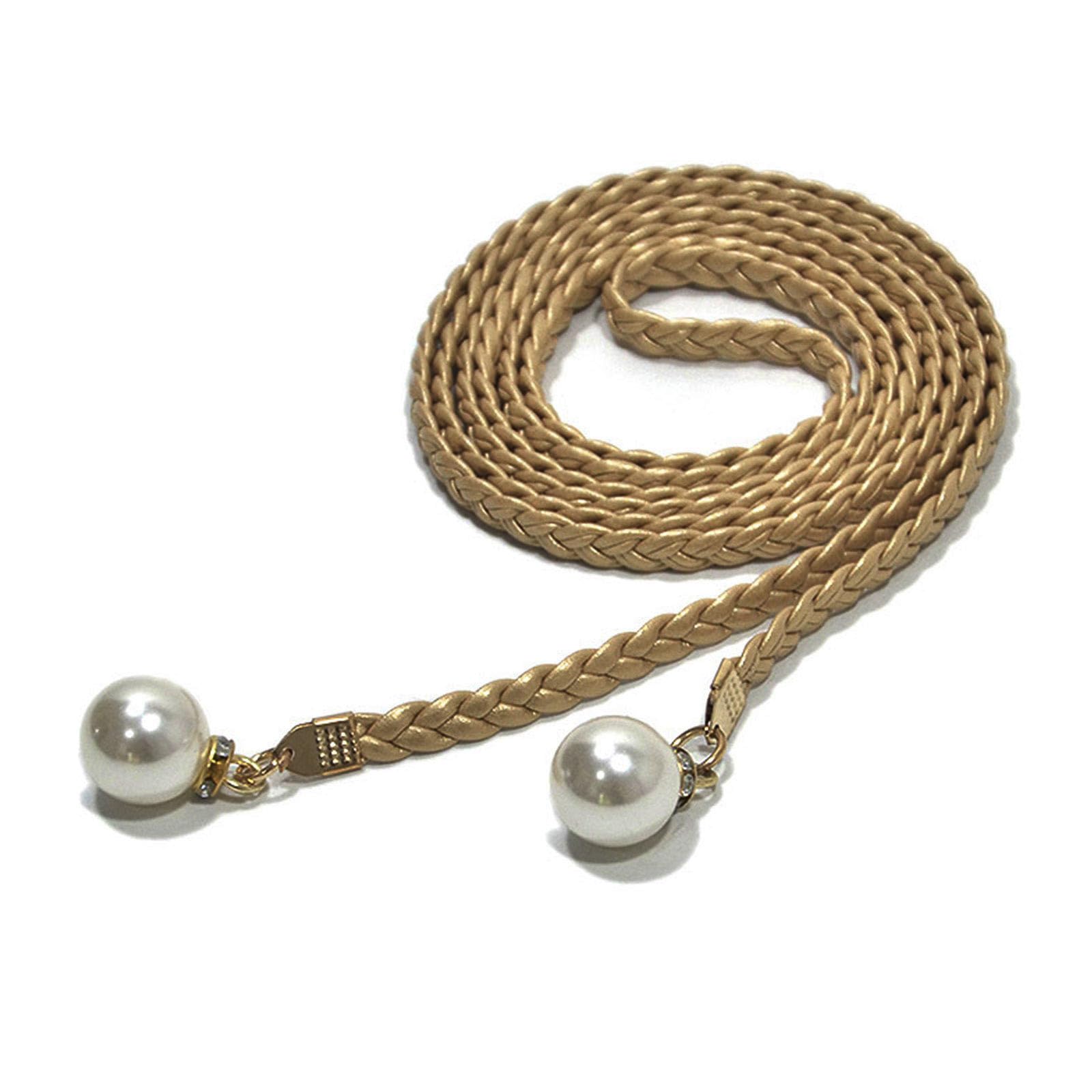Maxtonser Delicate Pearl Decors Waist Belt Women Weave Braided Belt Thin Waistband Colorful Knot Vintage