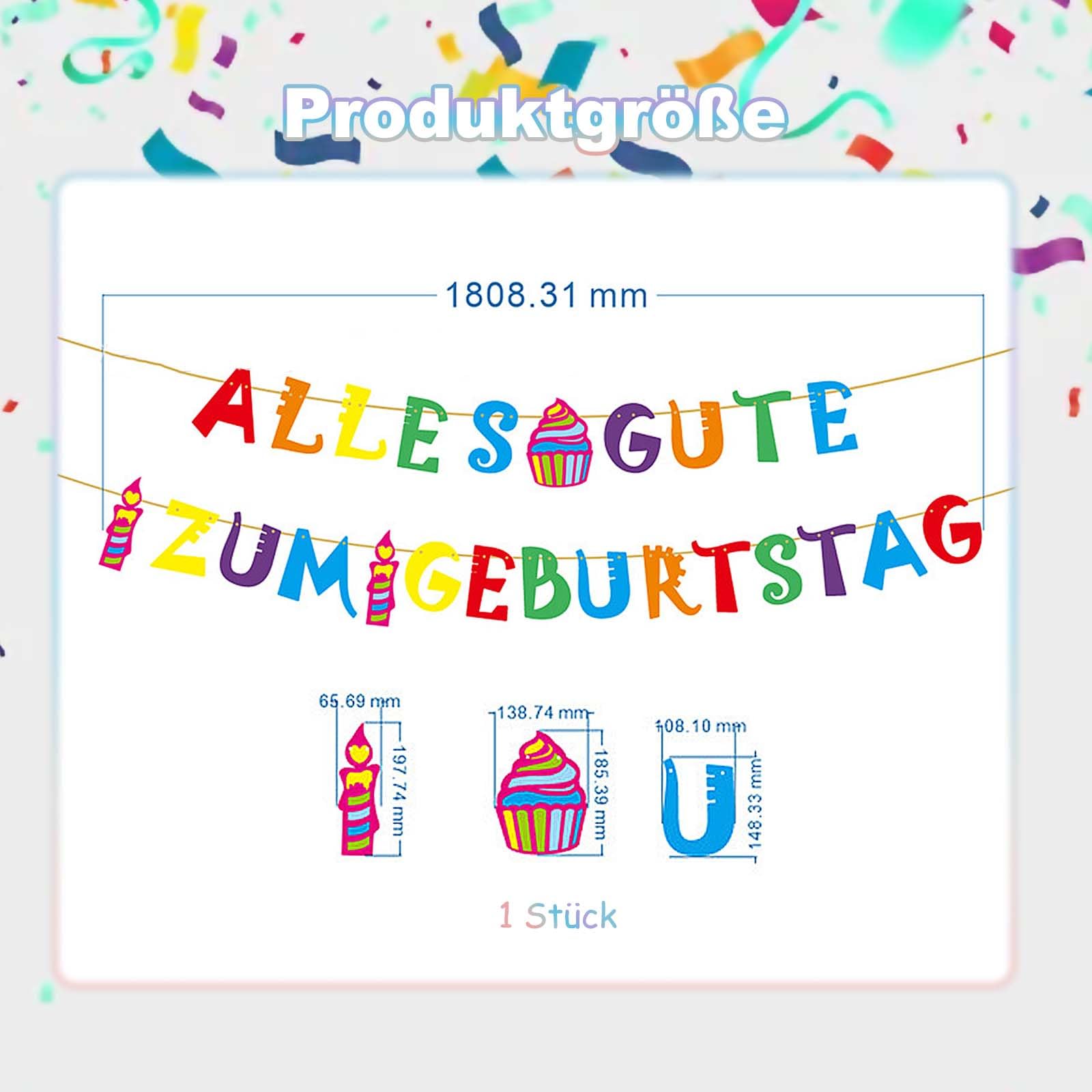 Happy Birthday-Banner Regenbogen – 2,5 M, Vorbespannt, Partydeko