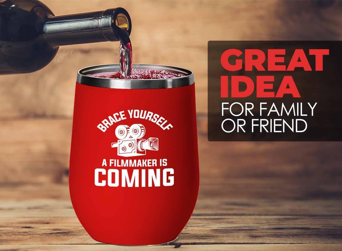 Filmmaker Red Edition Wine Tumbler 12oz - Brace yourself a - Filmmaker Gifts Camera Lens Cut Prop Director Movie Film Scriptwriter