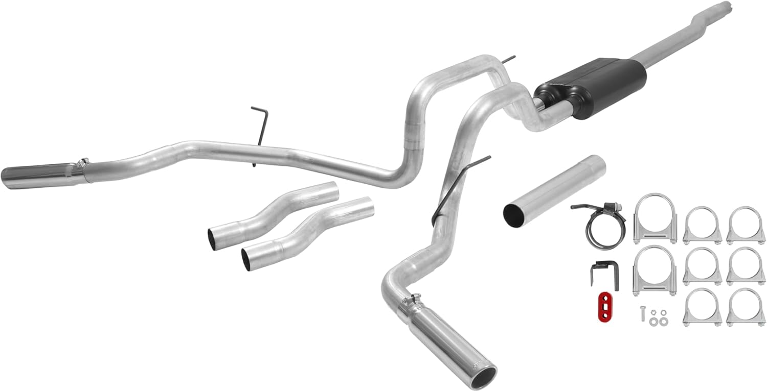 Flowmaster 17418 Force II Cat-Back Exhaust Kit 2.5 Inch Aluminized Steel 3 Inch Polished 304 Stainless Steel Tips Compatible with 2004-2008 Ford F-150 Lincoln Mark LT 4.6L 5.4L