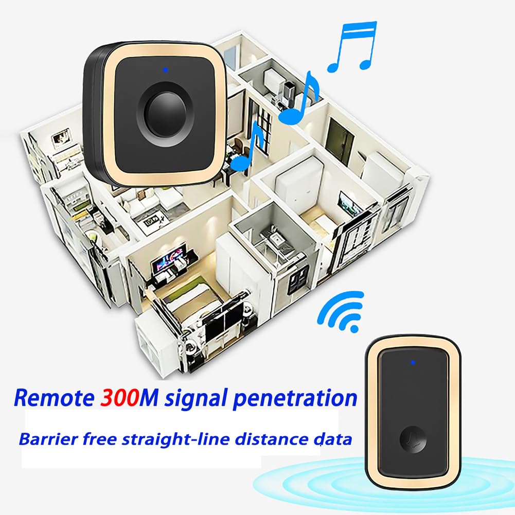 Timbre Inalámbrico Exterior Impermeable IP55,Timbre Puerta de Casa con 2 Receptores,300m Alcance, 5 Niveles de Volumen y 60 Melodías, Doorbell al Estilo de la Batería,Black Silver