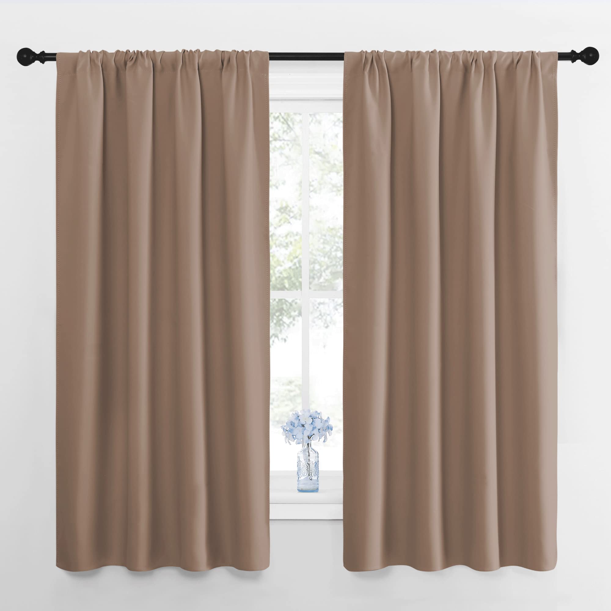 NICETOWN Kids Blackout Curtain Panels - Window Treatment Thermal Insulated Solid Rod Pocket Blackout Curtains/Drapes for Bedroom (Set of 2 Panels, 42 by 63 Inch, Cappuccino)