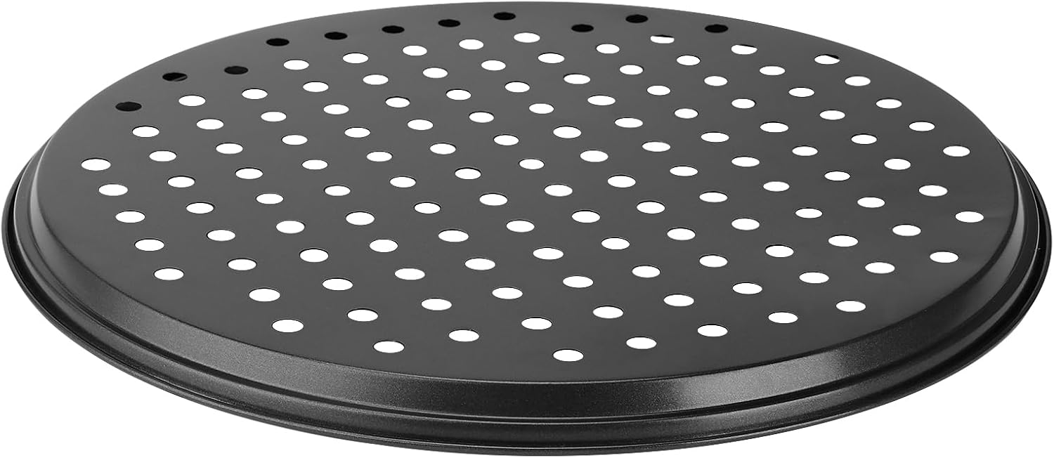 MANCHAP 6 Pack 12.5 Inch Black Pizza Pan with Holes, 32cm Perforated Carbon Steel Pizza Baking Pan, Round Nonstick Pizza Tray for Baking, Kitchen