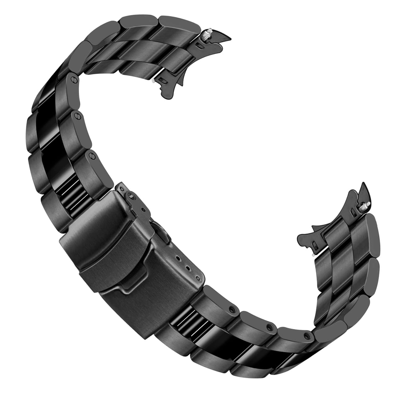 Juntan Stainless Steel Curved Solid End Tapered 20mm 22mm Watch Band Metal Watch Strap Bracelet Deployment Double FlipLock Buckle Silver Black