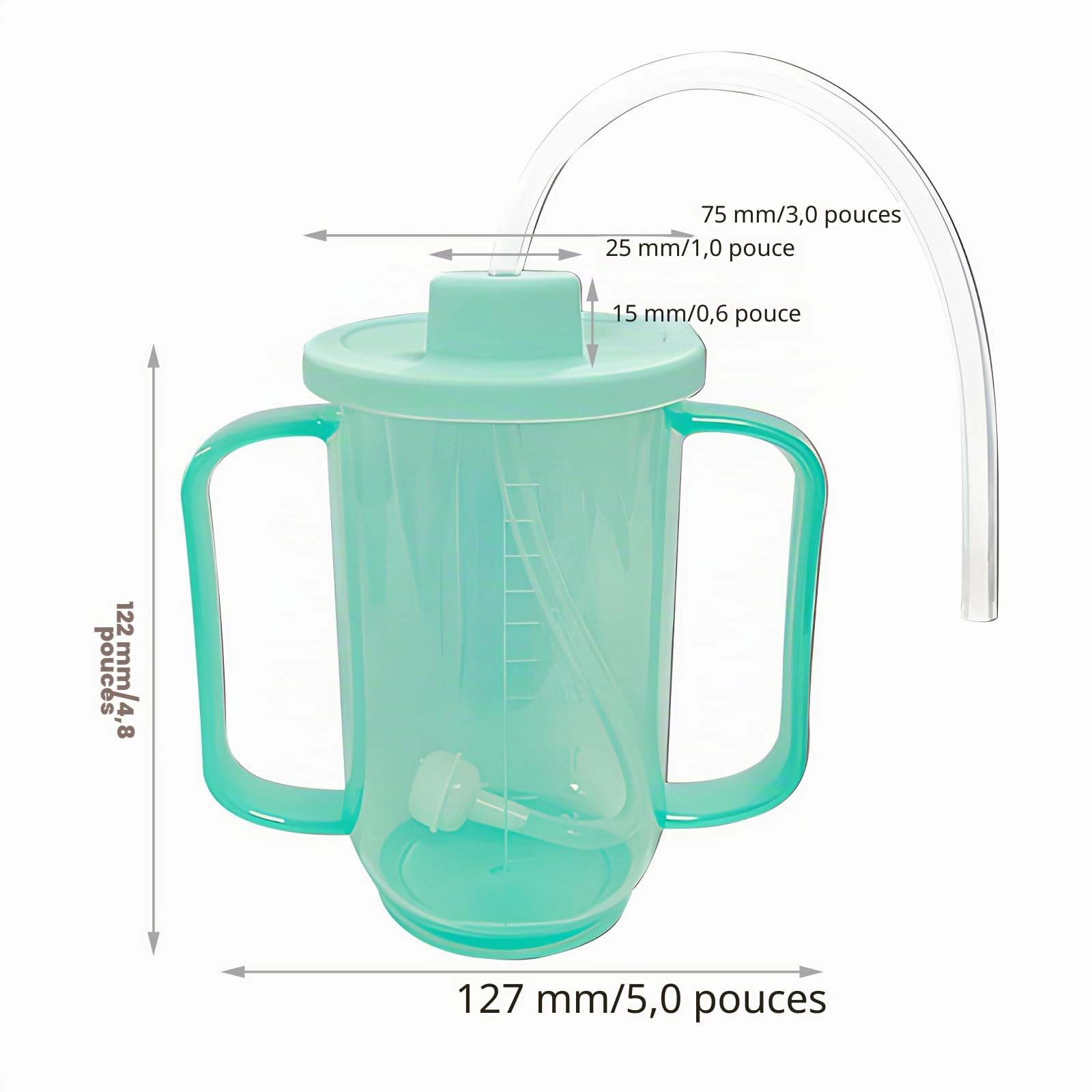 FakeFace Gobelet de Soin Patient Alité Tasse Aliment Liquide pour Personnes Âgées Gobelet Anti-déversement et Anti-fuite avec 4 Poignées pour Adulte Handicapé Maternité Tasse D'alimentation