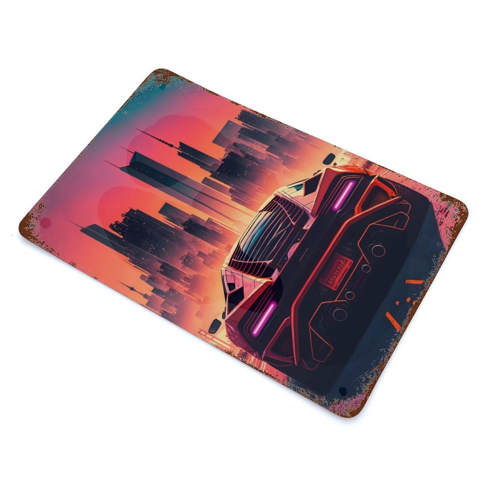 Retrowave Sports Car Vintage Wall Sign 11.8"x7.9", Rust Effect Metal Decor for Bistro, Counter And Cafe Decor