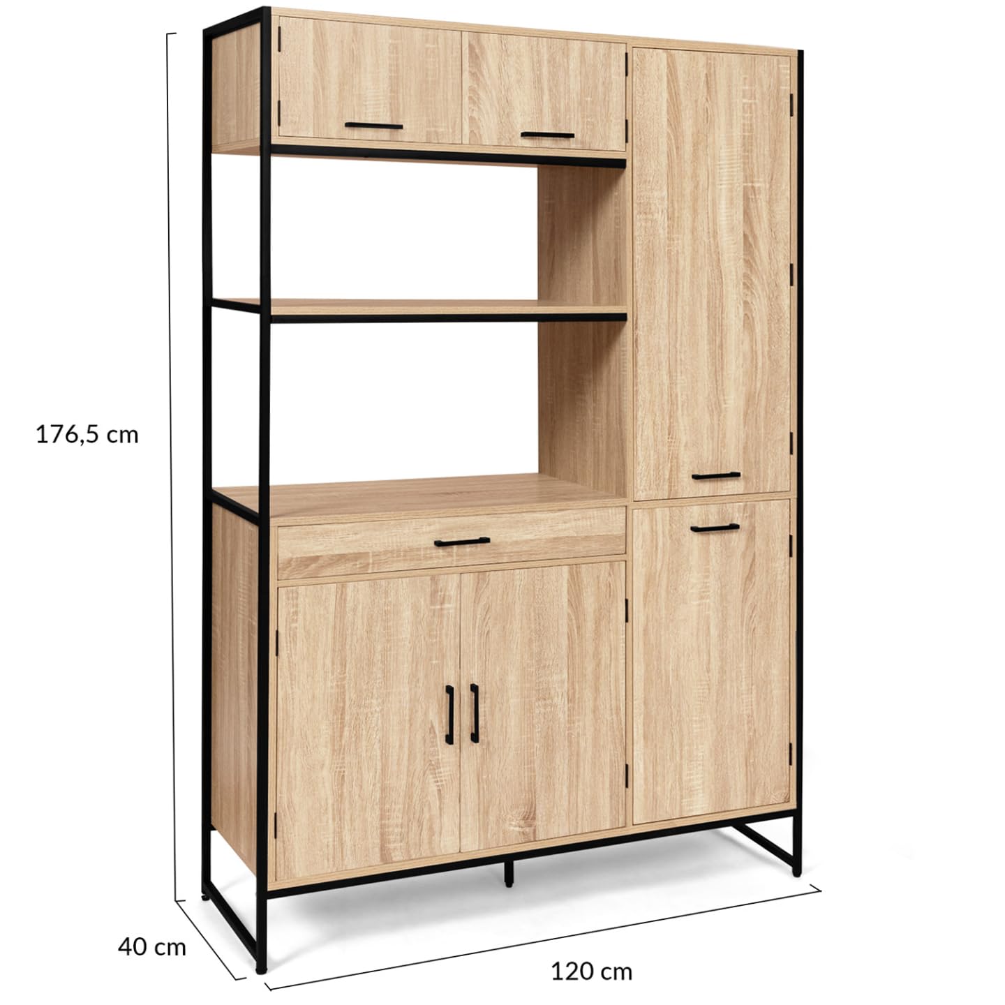 IDMarket - Küchenbuffet mit Aufbewahrungssäule 120 cm Detroit 6 Türen + Schublade Industriedesign