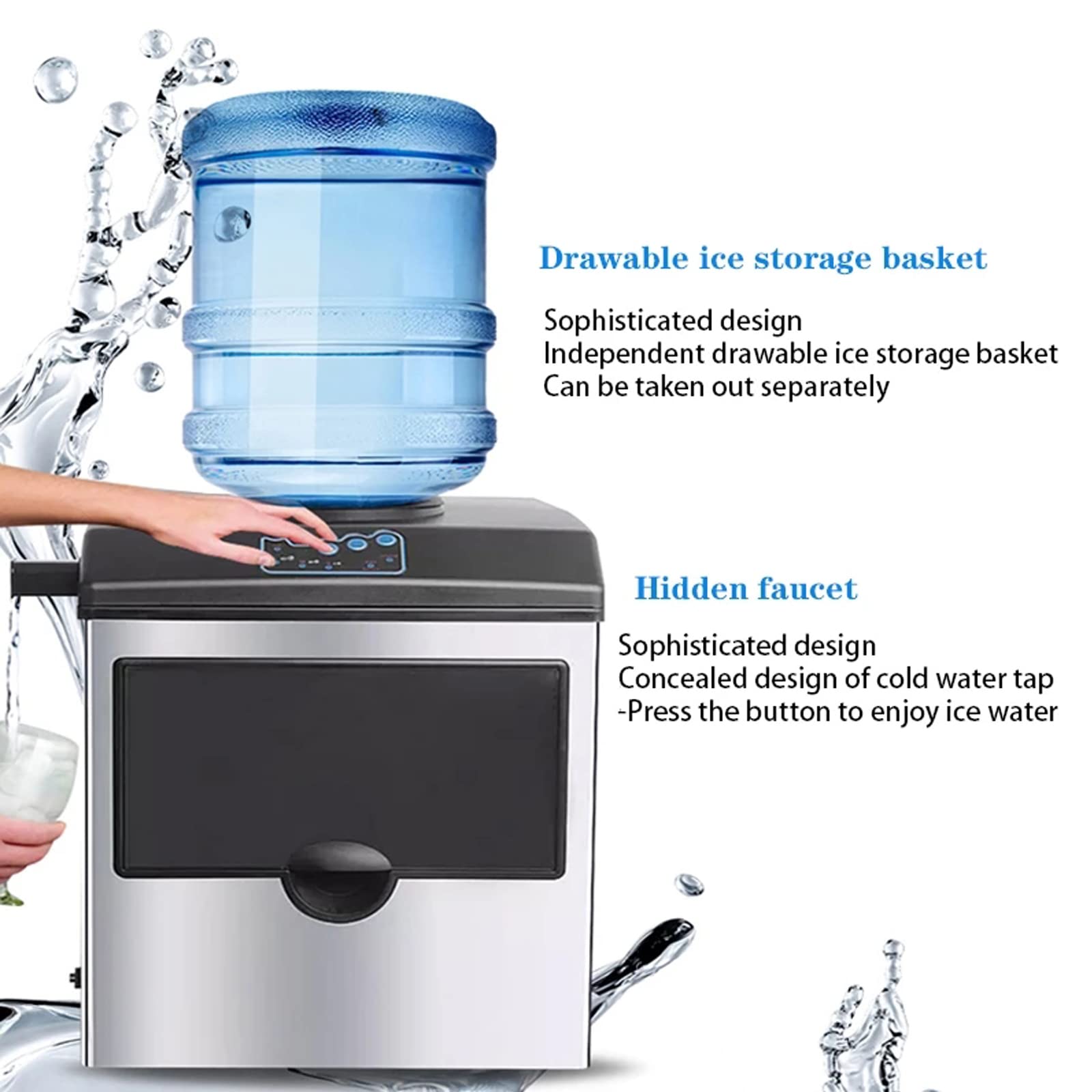 Máquina para Hacer Hielo Comercial Maquina de Hielo Domestica 25KG en 24 H MáQuina de Hacer Hielo Grande 3 Tamaños de Cubitos para el Hogar, Fiesta, Barra, Casa