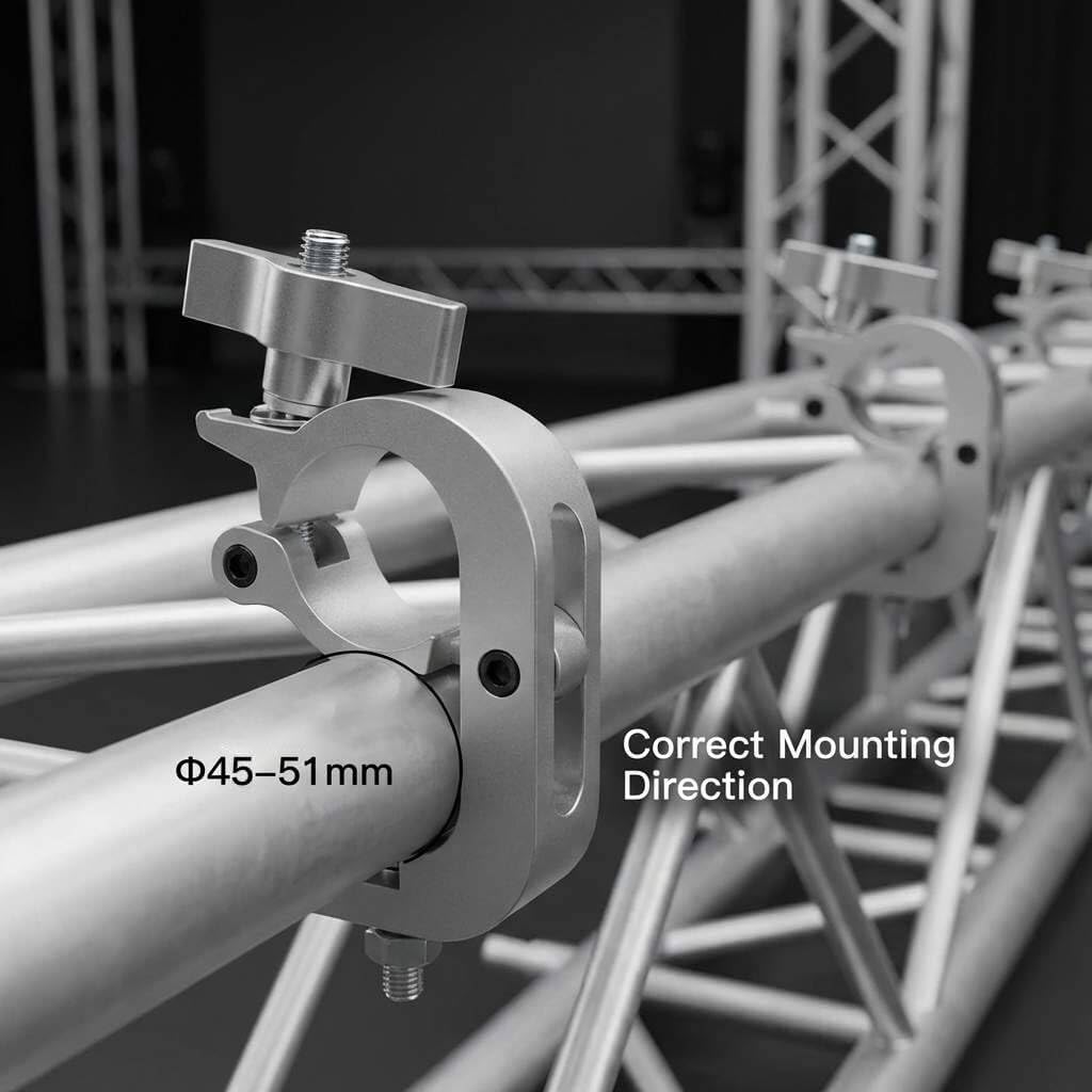 QWORK Lighting Truss Hook Clamp 1.77"-2" (45–51mm), 10 Pack 440lbs Load Aluminum Clamp, Knob-Tightened Quick Mount for Stage DJ Event Light Fixtures on Round Truss Tubes