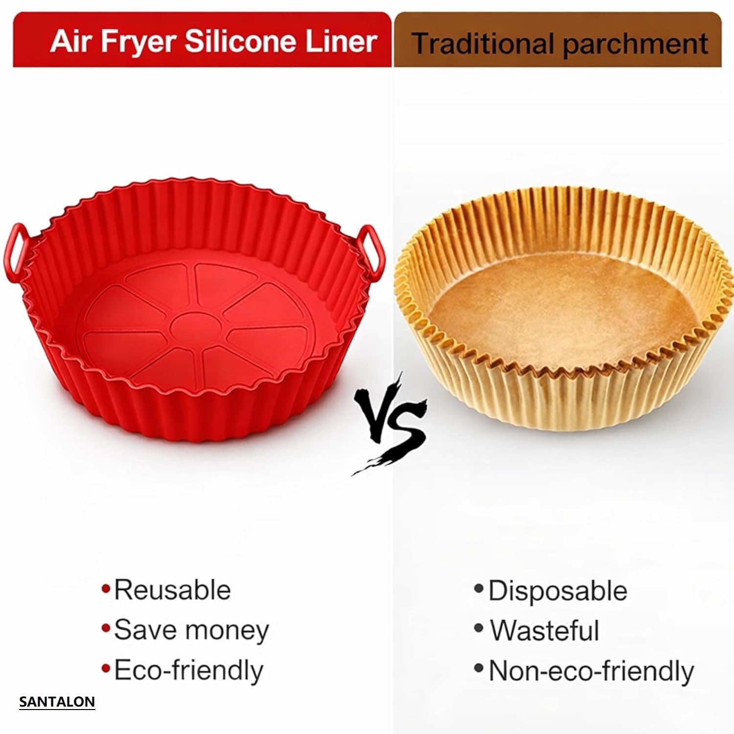 SANTALON 6 Pcs Reusable Air Fryer Silicone Pot Liners - Non-Stick| Heat-Resistant Basket Baking Trays for Air Fryers| Ovens | Dishwasher Safe | Multicolor | Ideal for Healthy, Mess-Free Cooking (6) 4