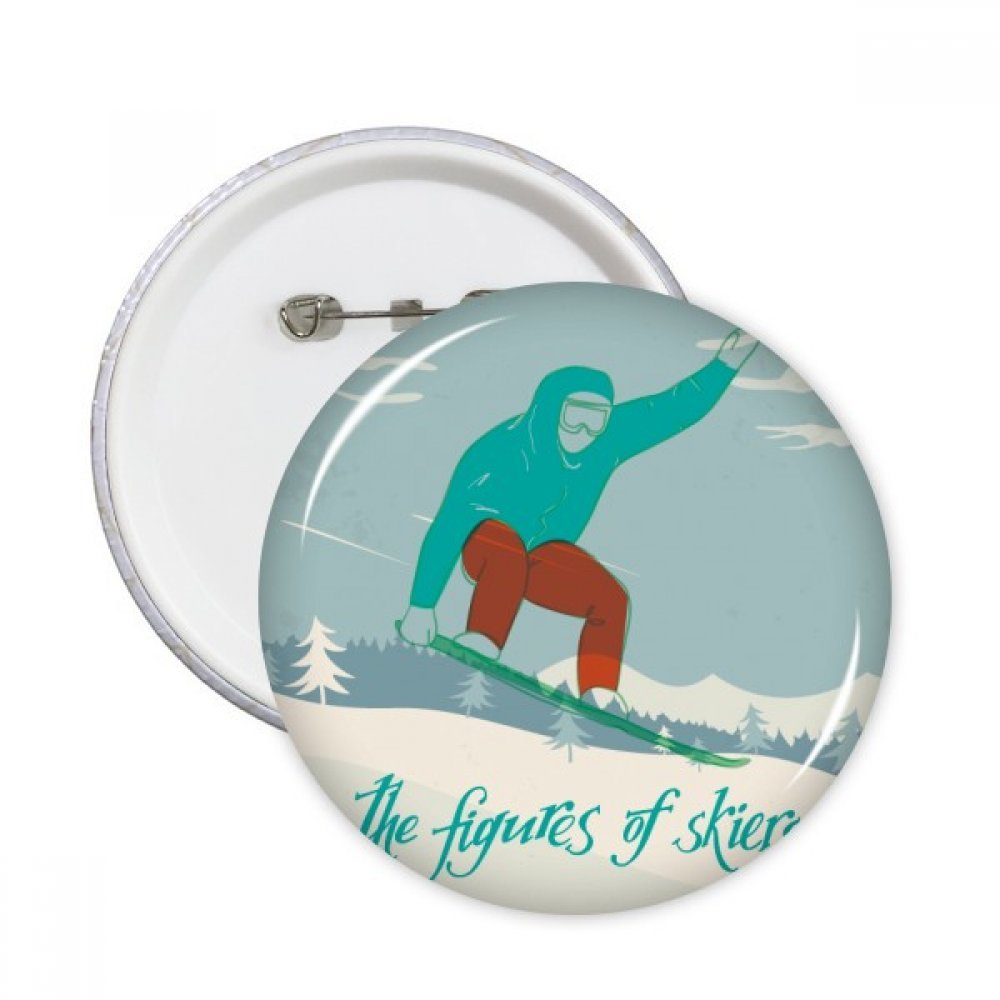 Badge bouton illustration ronde ski multicolore pack de 5 - 3