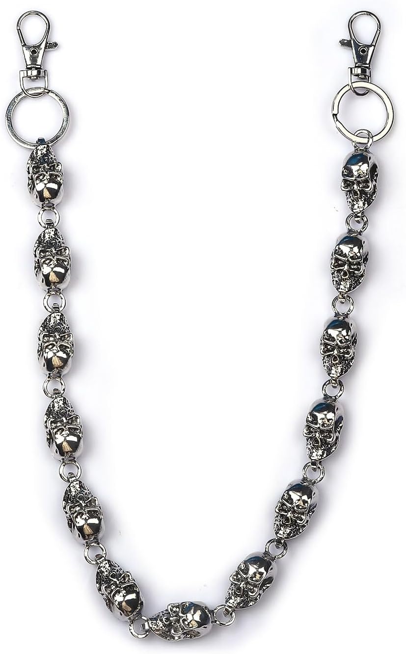 Skull Wallet Pant Chain for Men - Punk Jean Belt Pocket Chains Keychain - Halloween Goth Bag Purse for Women