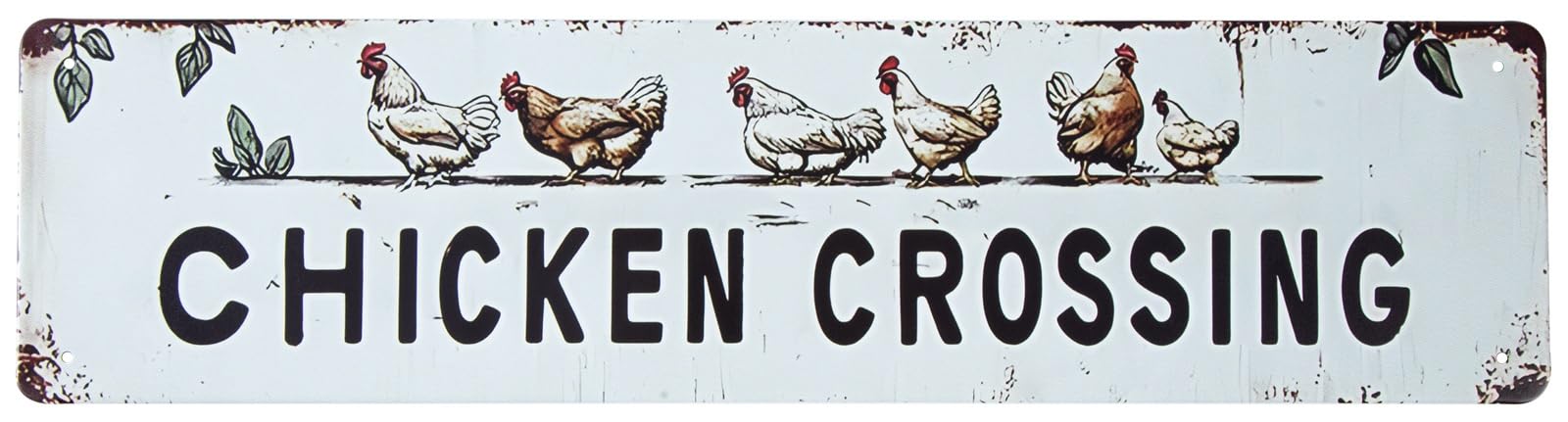 Peiyeety A010 Vintage Metal Tin Sign Chicken Crossing Vintage Sign, Retro Wall Decor For Home, Bar, Garage, Cafe, Man Cave, Farm, Chicken Coop, Rustic Wall Art For Indoor And Outdoor Decoration, 4X16 Inch