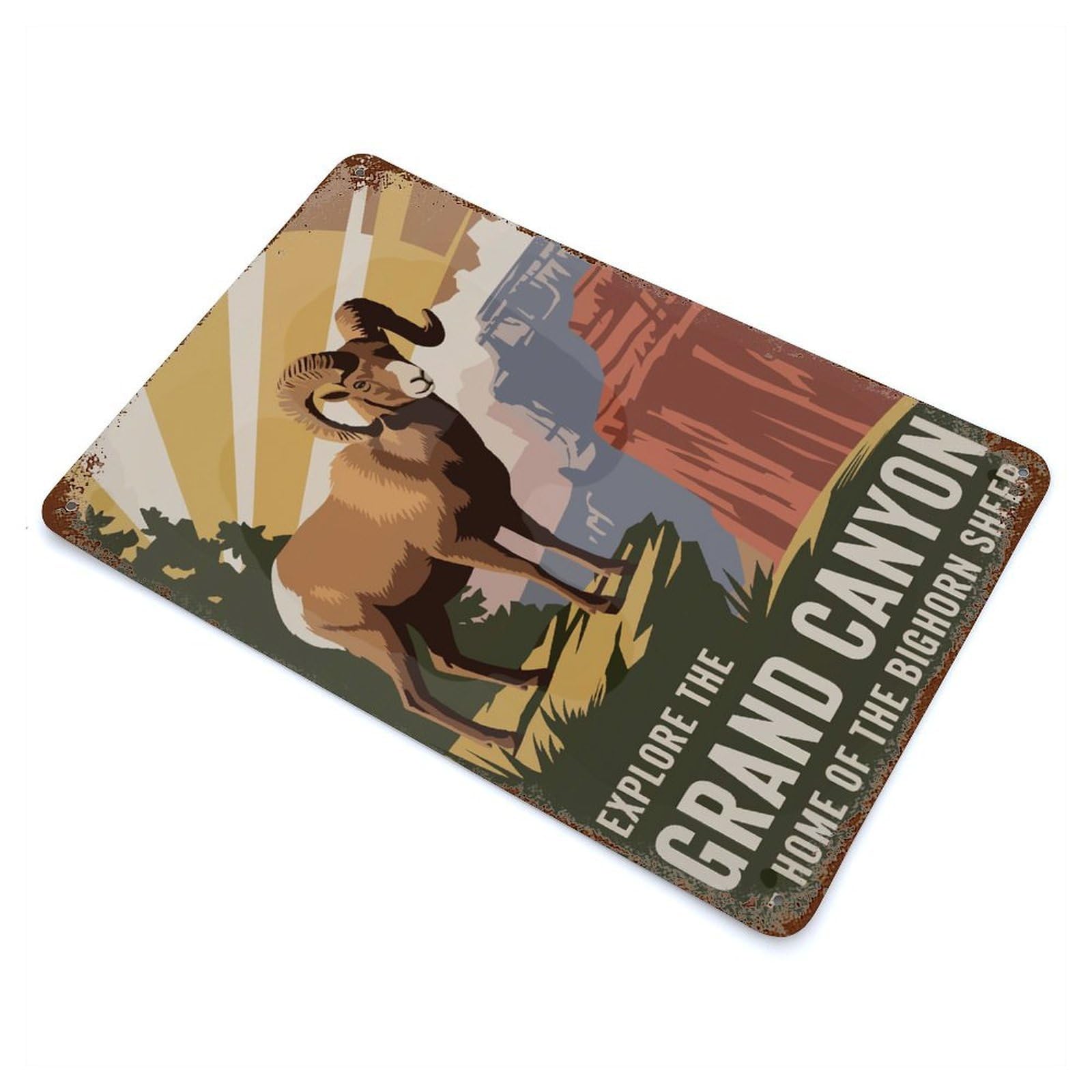 Retro Metal Sign with Grand Canyon Bighorn Sheep Travel Design 11.8"x7.9", for Living Room, Hallway And Home Decor, Vintage Wall Decor