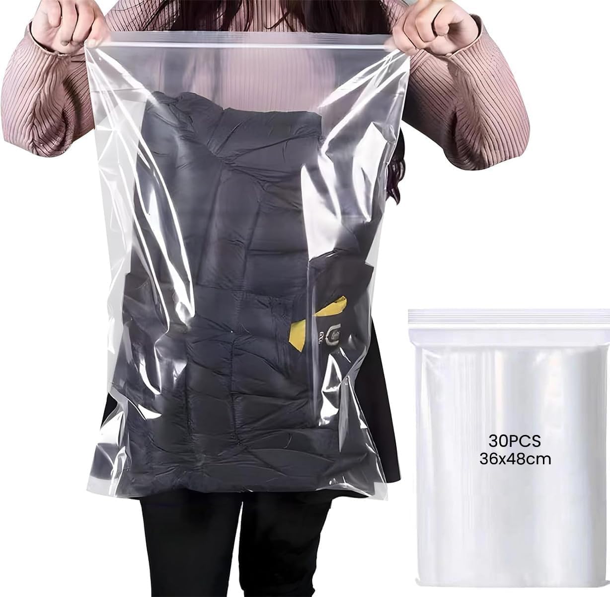 30 Pcs Clear Zip Lock Clothes Bags Travel Clothes Storage Bags, Travel Zip Lock Seal Storage Bags, Reusable Clear Plastic Bags for Organising Clothes, Shoes and Cosmetics, Size 36x48cm