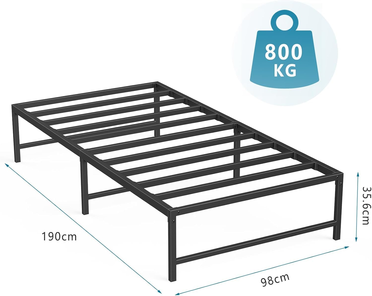 3ft Single Bed Heavy Duty Steel Slats Single Metal Bed Frames with 31.5cm Platform Storage for Adult No Box Spring Needed Easy Assembly, for Bedroom, Home, Kids