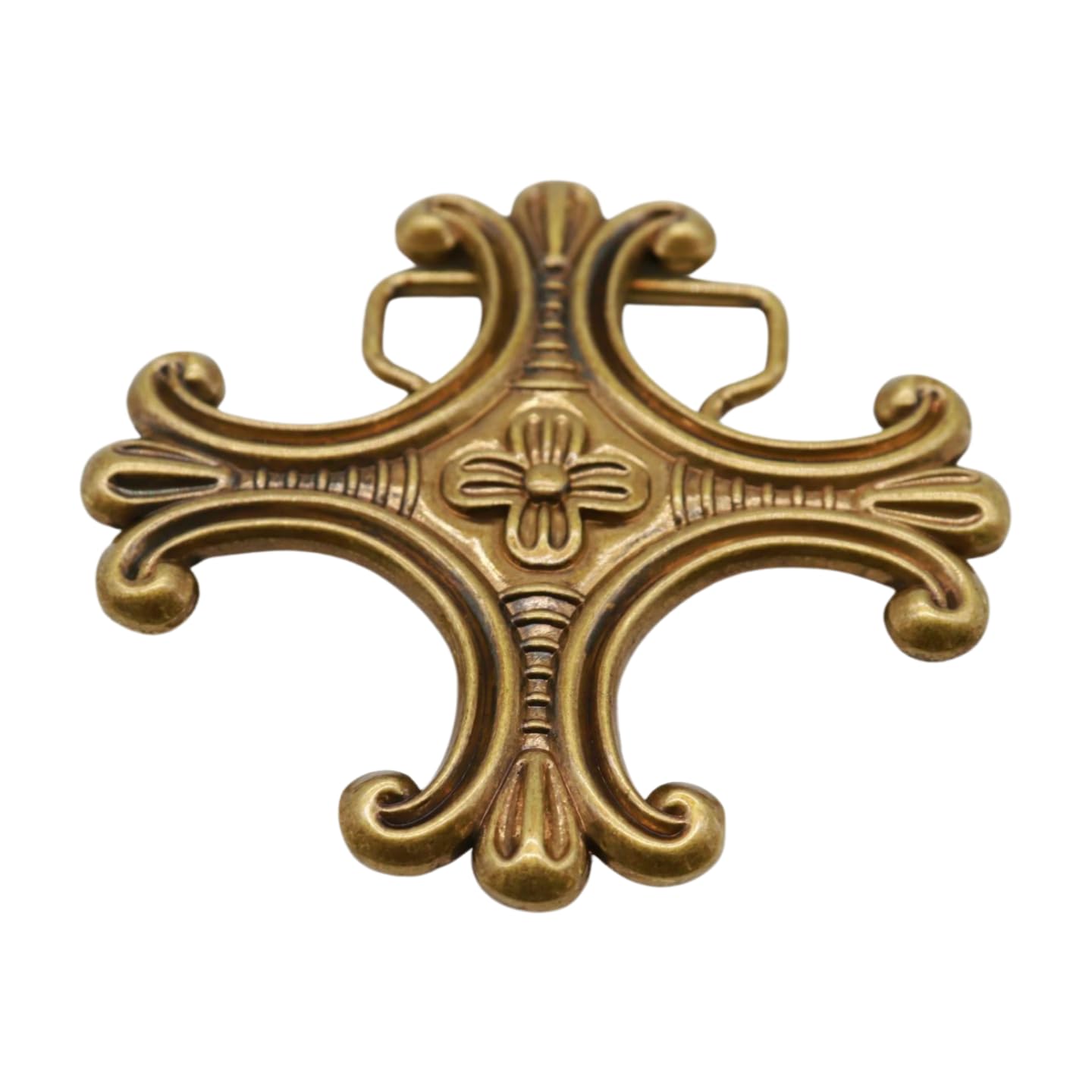 Women Men Antique Gold Metal Belt Buckle Big Jeremiah Cross Saint Maurice Floral