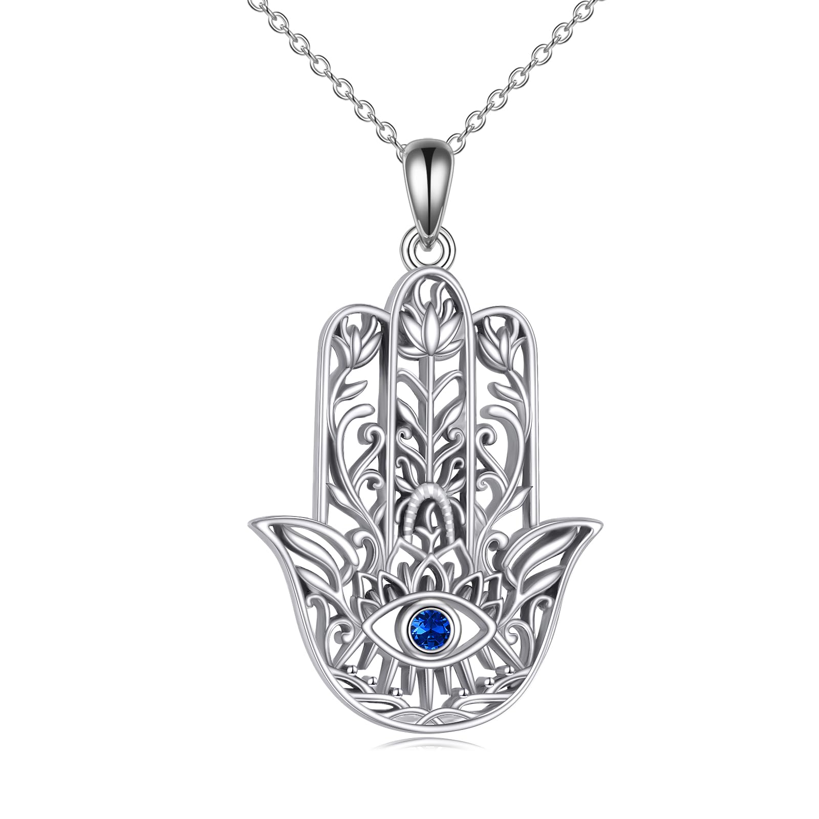 YAFEINI Hamsa naszyjnik ze srebra wysokiej próby Evil Eye naszyjnik Lotus Hamsa łańcuszek na szyję Lotus Evil Eye biżuteria dla kobiet i dziewcząt