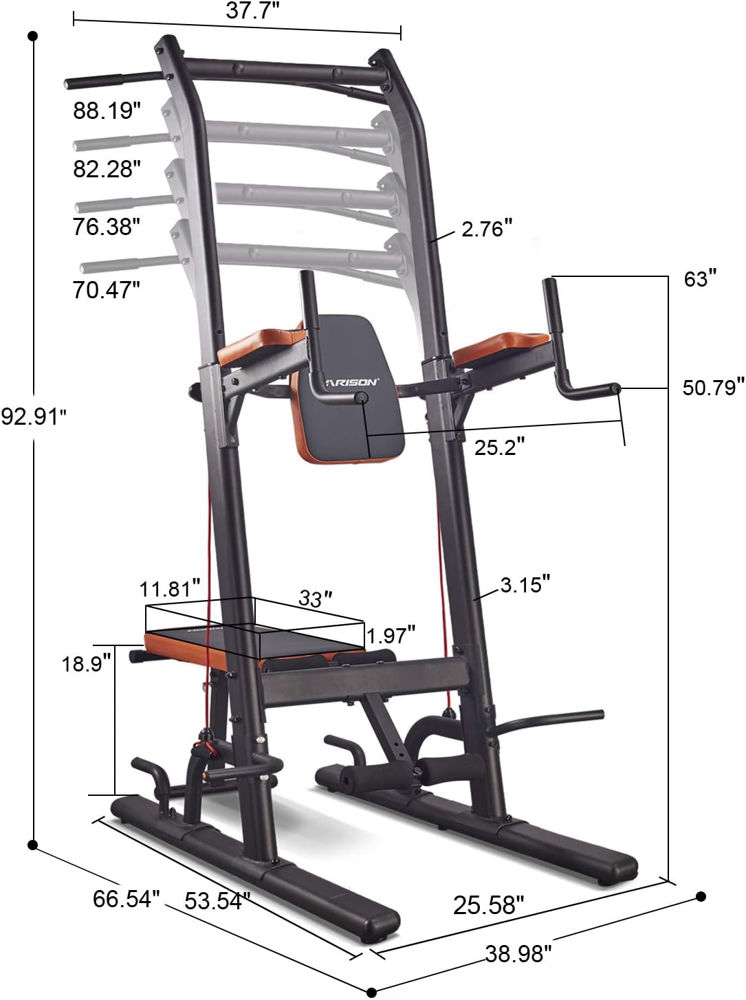 HARISON Multifunction Power Tower with Bench Pull Up Bar Dip Station for Home Gym Workout Strength Training Fitness Equipment : Sports & Outdoors