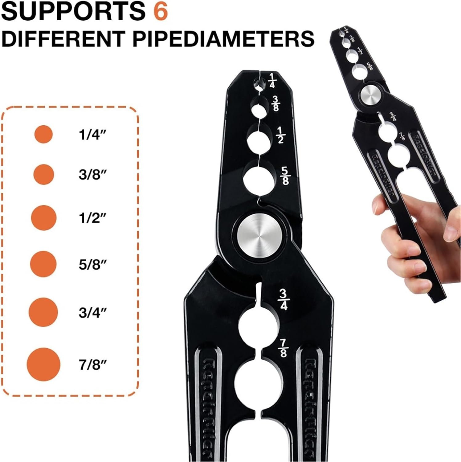 Manual Copper Tube Rounding Pliers, Home 6 Holes 1/4" 3/8" 1/2" 5/8" 3/4" 7/8" Flat Pipe Repair Pliers, pipe Repair Tools(SET-A)