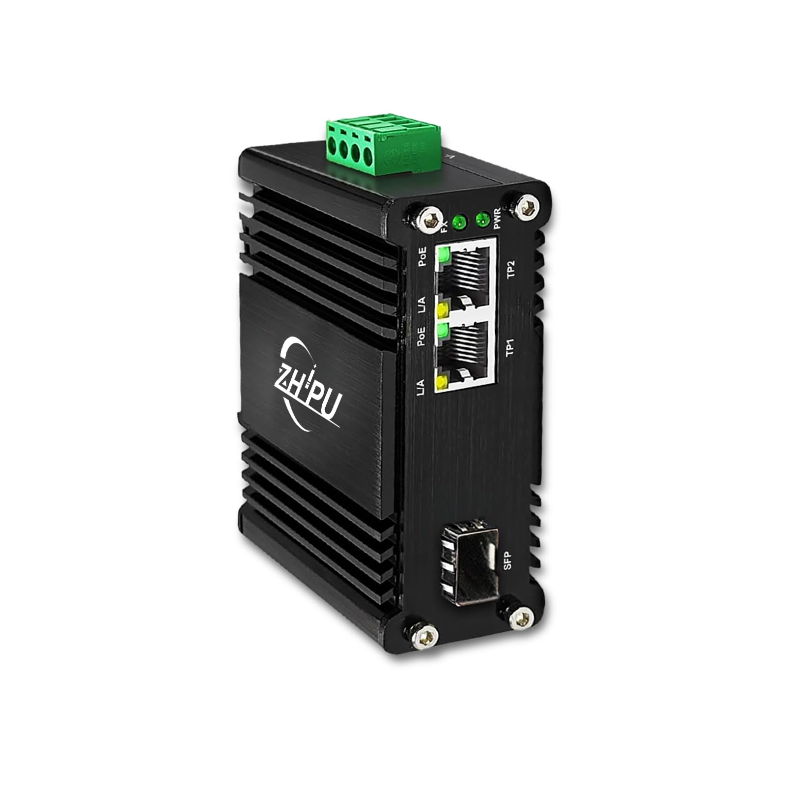 Industrial 2 PoE Ports Gigabit Fiber Media Converter, Boost Voltage Input DC9-57V to 48V Max PoE Output 60W, 1 SFP and 2 RJ45 IEEE802.3af/at 30W Fiber