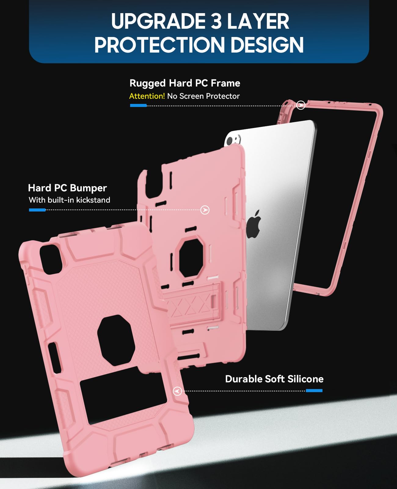 Custodia per iPad Pro 11 pollici 2024 (M4), iPad 11 Pro Custodia con portamatite, supporto integrato, antiurto, robusta, custodia protettiva per iPad Pro 11 pollici di quinta generazione (oro