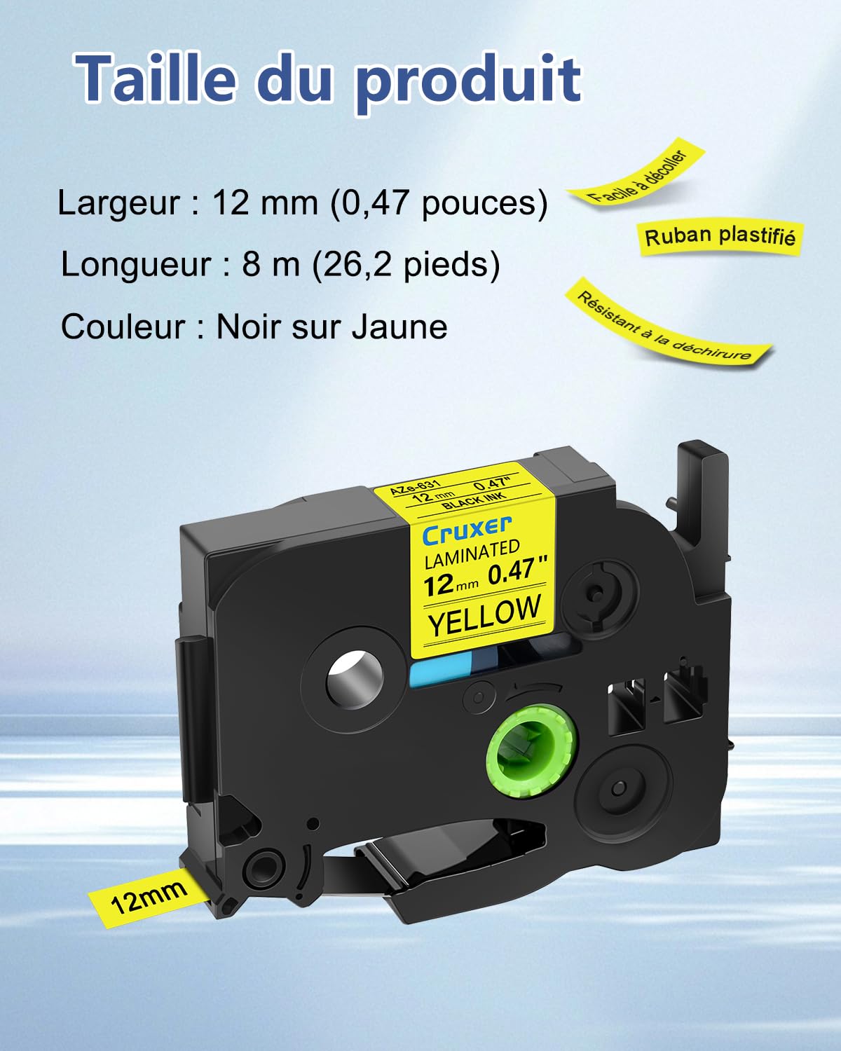 Cruxer Lot de 20 Compatible TZE-631 pour P-touch Noir sur Jaune 12 mm