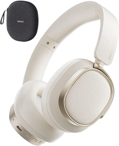 Edifier Active Noise Cancelling Headphones, Over Ear Bluetooth Headset, 92H Playtime Wired & Wireless Hi-Res Audio Certified, Fast Charging Clear Calls for Home Office Travel - Ivory