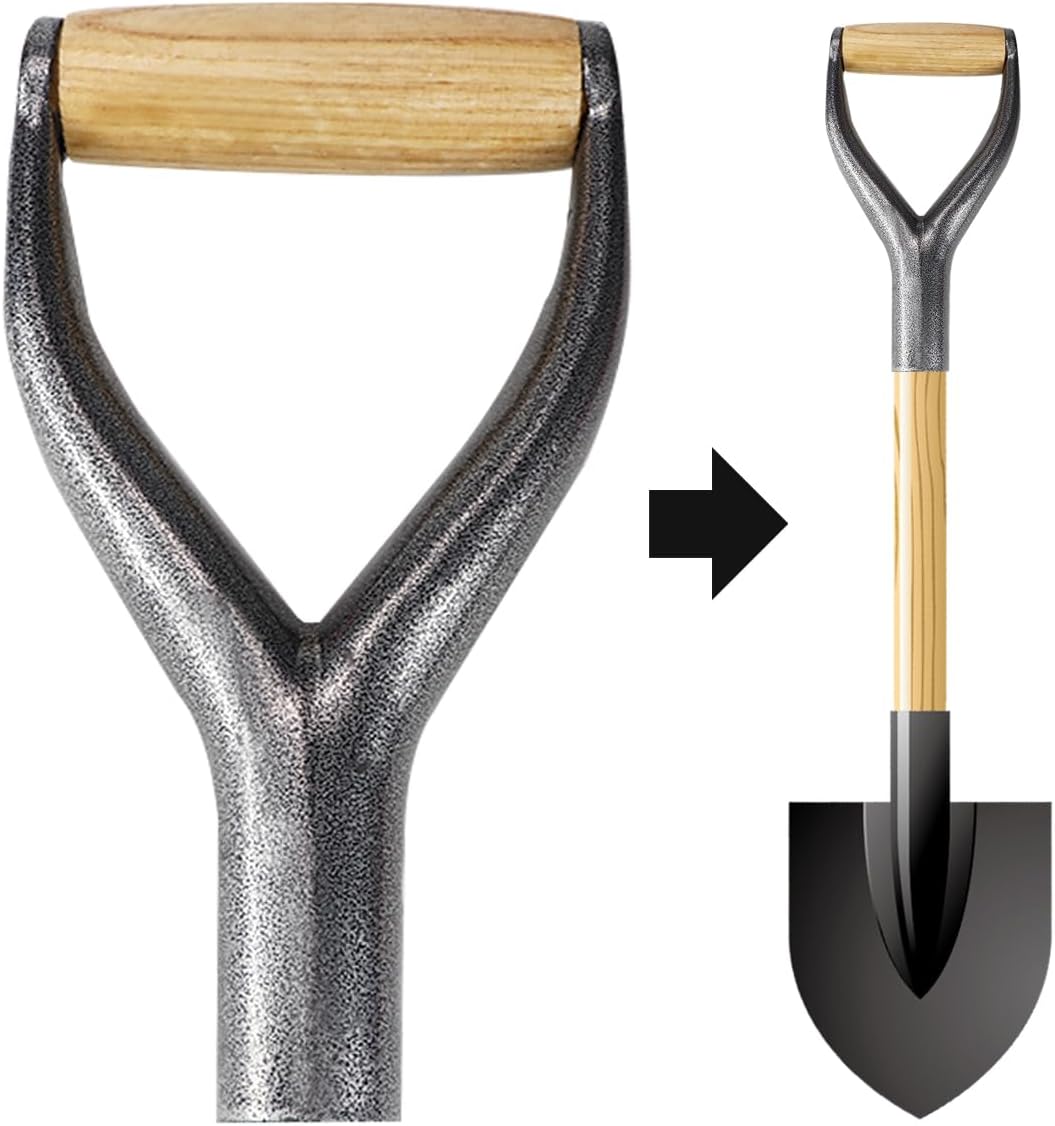 Shovel Y Grip Handle 3.1cm Inner Diameter Metal Shovel Replacement Handles Garden Accessories Handles with Wooden Grip for Digging Raking Tool （Silver）