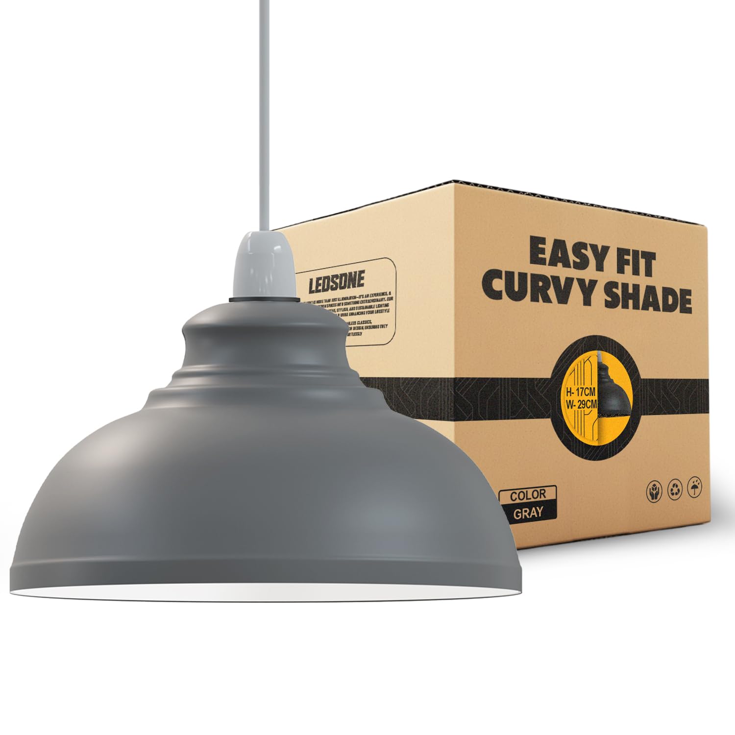 LEDSone Ceiling Light Shade, Vintage Metal 29cm Curvy Shaped Lamp Shades Easy fit Ceiling Pendant Lightshade for Living Rooms bedrooms Living Room Kitchen Dining Room Cafe Restaurant (Grey)