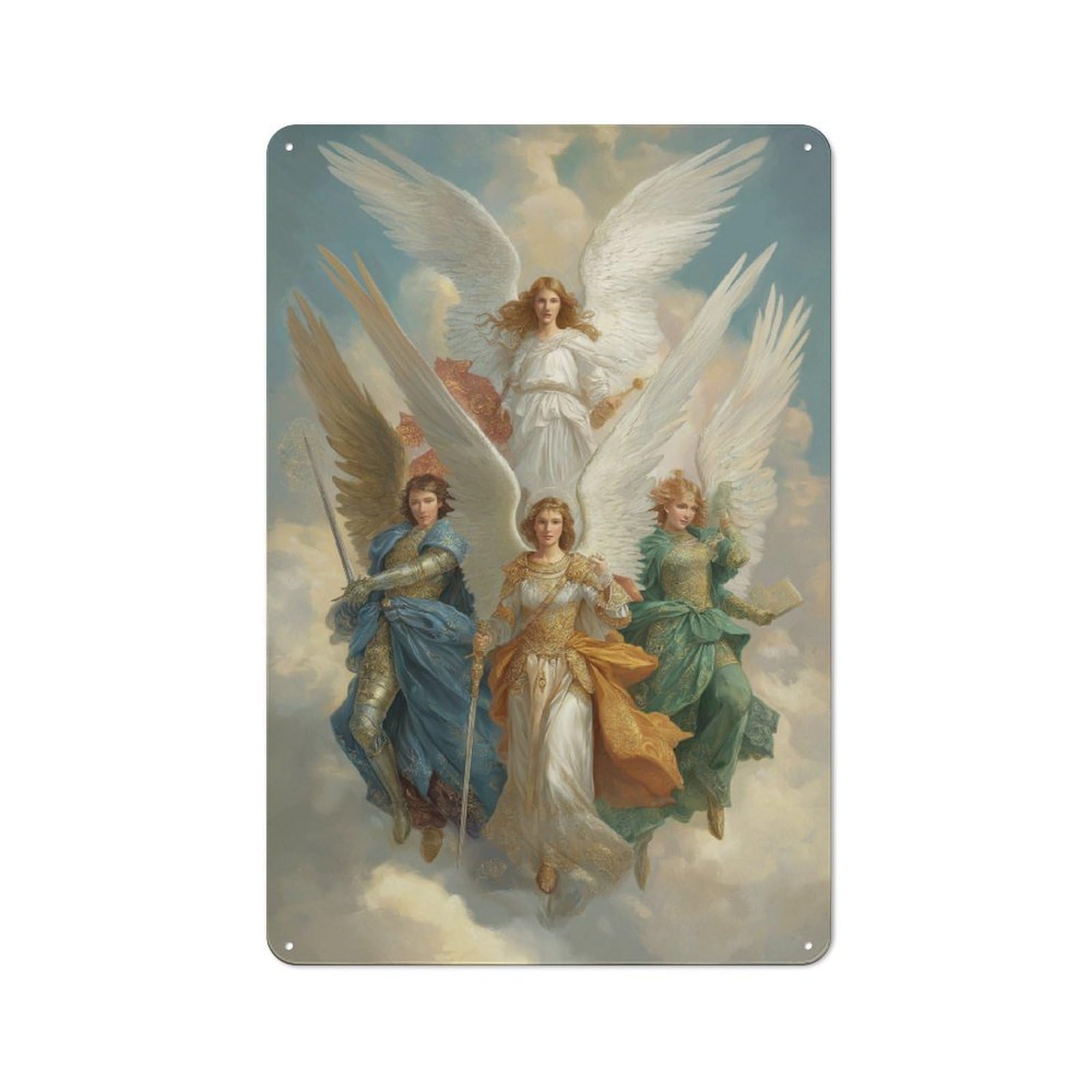 Junmoney Celestial Guardians In Flight Vintage Tin Wall Plaque 30X20cm For Café Or Restaurant, A Decorative Christmas Gift For Café Owners And Decorators