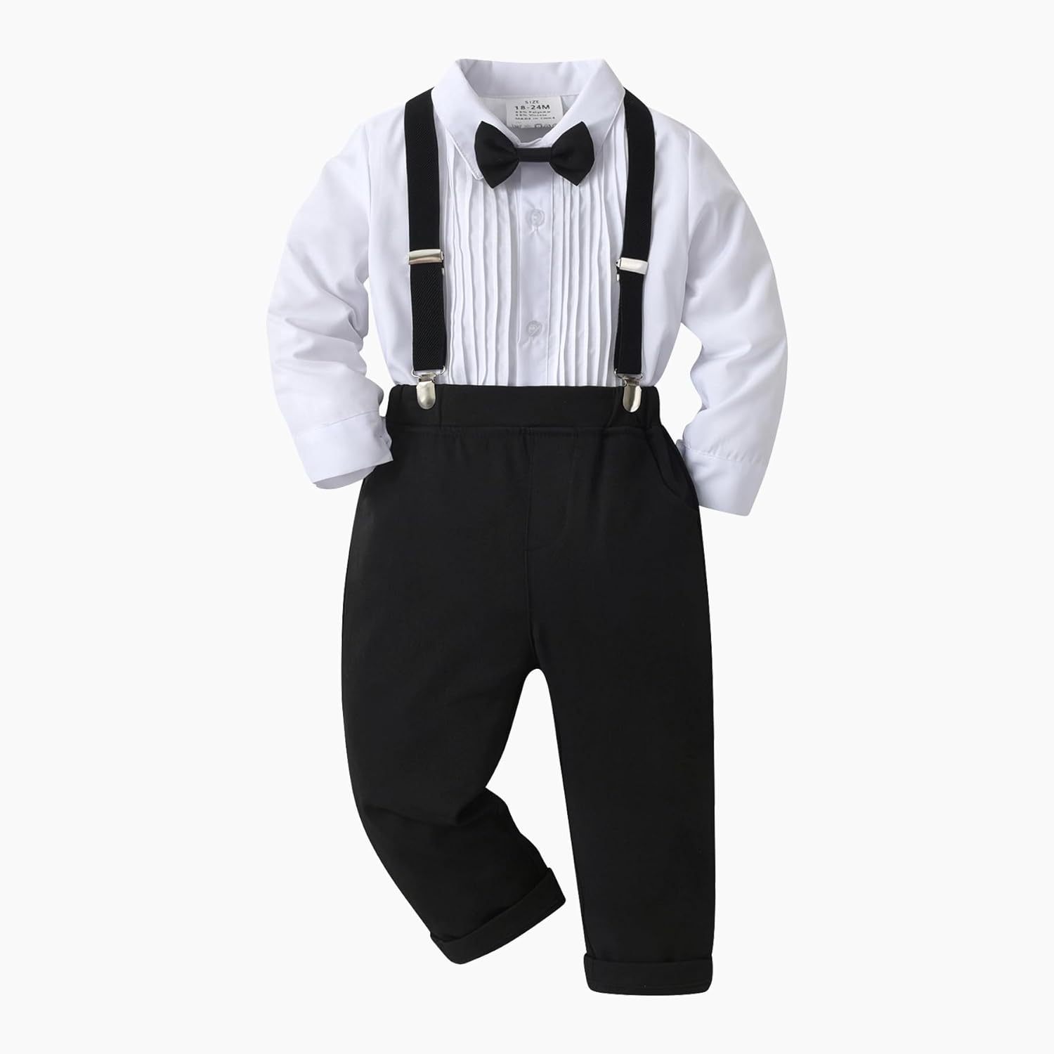 Baby Boys Pants Sets, Infant Long Sleeve Shirt + Pants + Bow Tie + Suspenders,Toddler Gentleman Outfits - Image 2