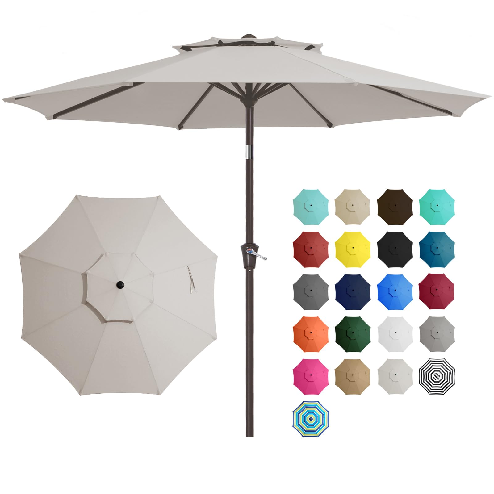 JEAREY 9' 2-Tiers Patio Umbrellas Outdoor Table Market Umbrella w/Push Button Tilt/Crank, 8 Sturdy Ribs, UV Protection Waterproof Sunproof(Fog Gray)