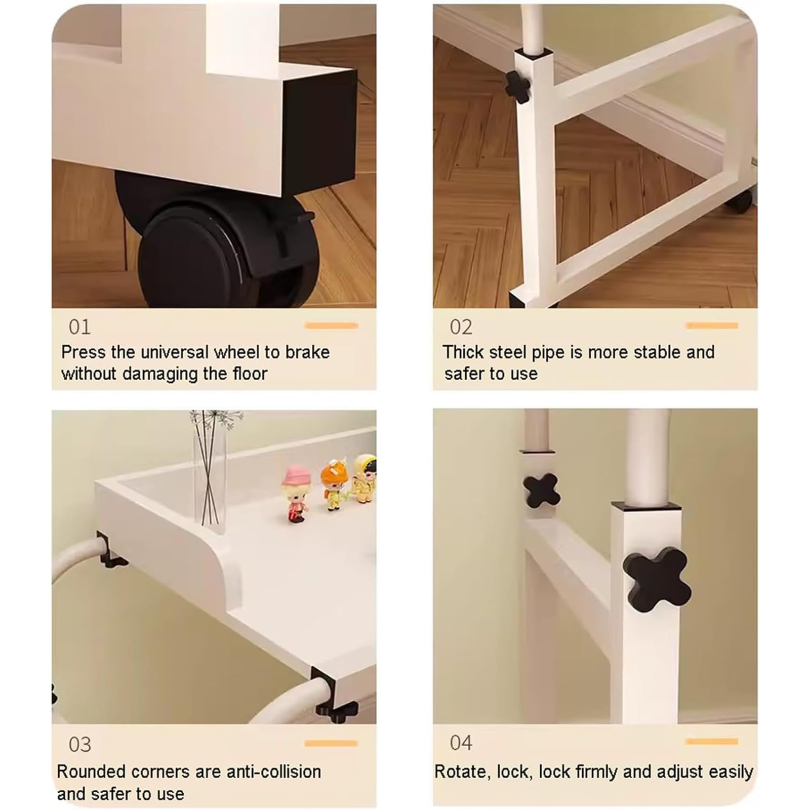Tavolino da Letto, Tavolo da Lavoro, Tavolo per Computer Portatile, Tavolo da Divano, Altezza Regolabile 65-95 cm, per Ufficio, Lavoro da casa, postazione di Lavoro in Classe, Ideale per lav