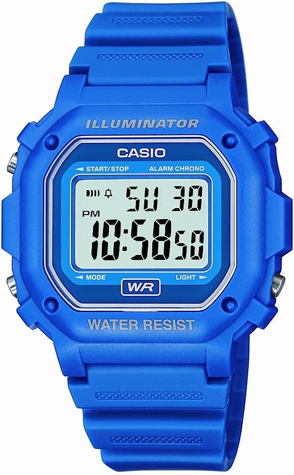 F108WH Series | Men's Digital Watch | Illuminator | Water Resistant | LED Light | Daily Alarm | 1/100 SEC Stopwatch | 3 Hands (HR, Min, SEC) | Date/Day Display | Daily Alarm | 7 Year Battery