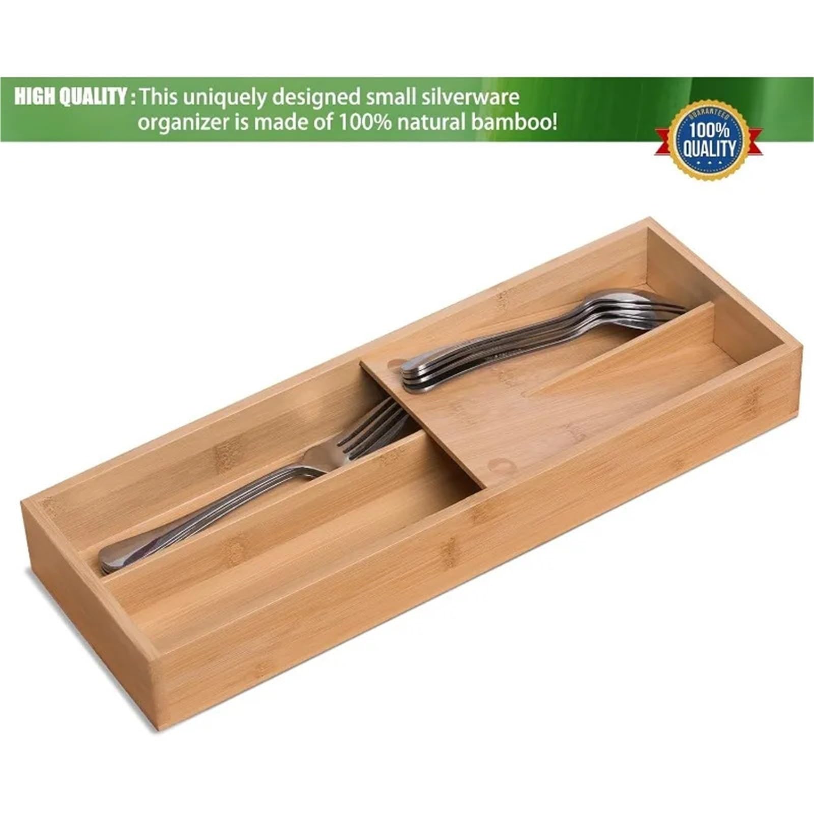 Cubertero Cajon Organizador de cubiertos bambú for cocina, pequeño organizador, bandeja for, cucharas, tenedores y cuchillos