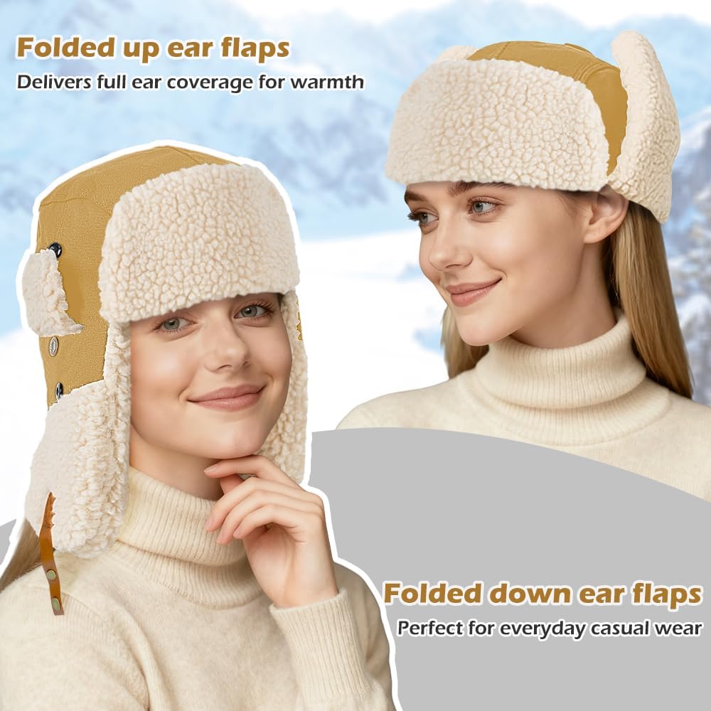 Winter Trapper Hat Unisex Thermal Cap with Ear Flaps Ushanka Winter Aviator Hats Sherpa Earflap Men Women Ski Cycling Outdoor